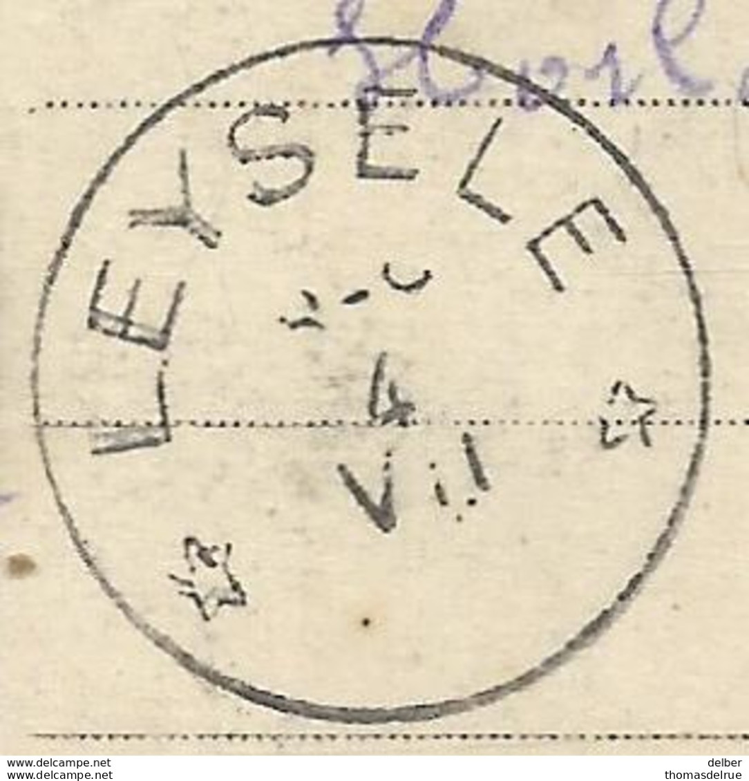 Op 412: S.M. : _ PMB _ BLP 1 VII 15 > * LEYSELE * 4 VII __ [1915]: Sterstempel / Pk: ANVERS Bombardé... Baselique 1914 - Niet-bezet Gebied