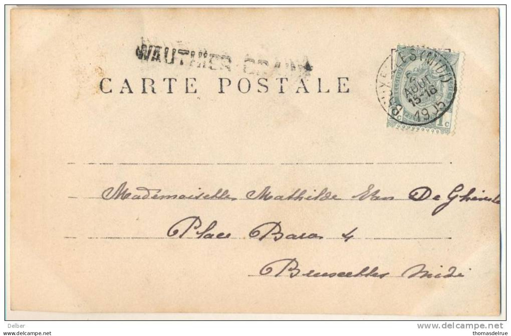 _Zn907: Fantasiekaartje : N°53- Tab: BRUXELLES(MIDI + Griffe: WAUTHIER BRAINE :  2 AOUT 1905 - Postmarks - Lines: Ambulant & Rural