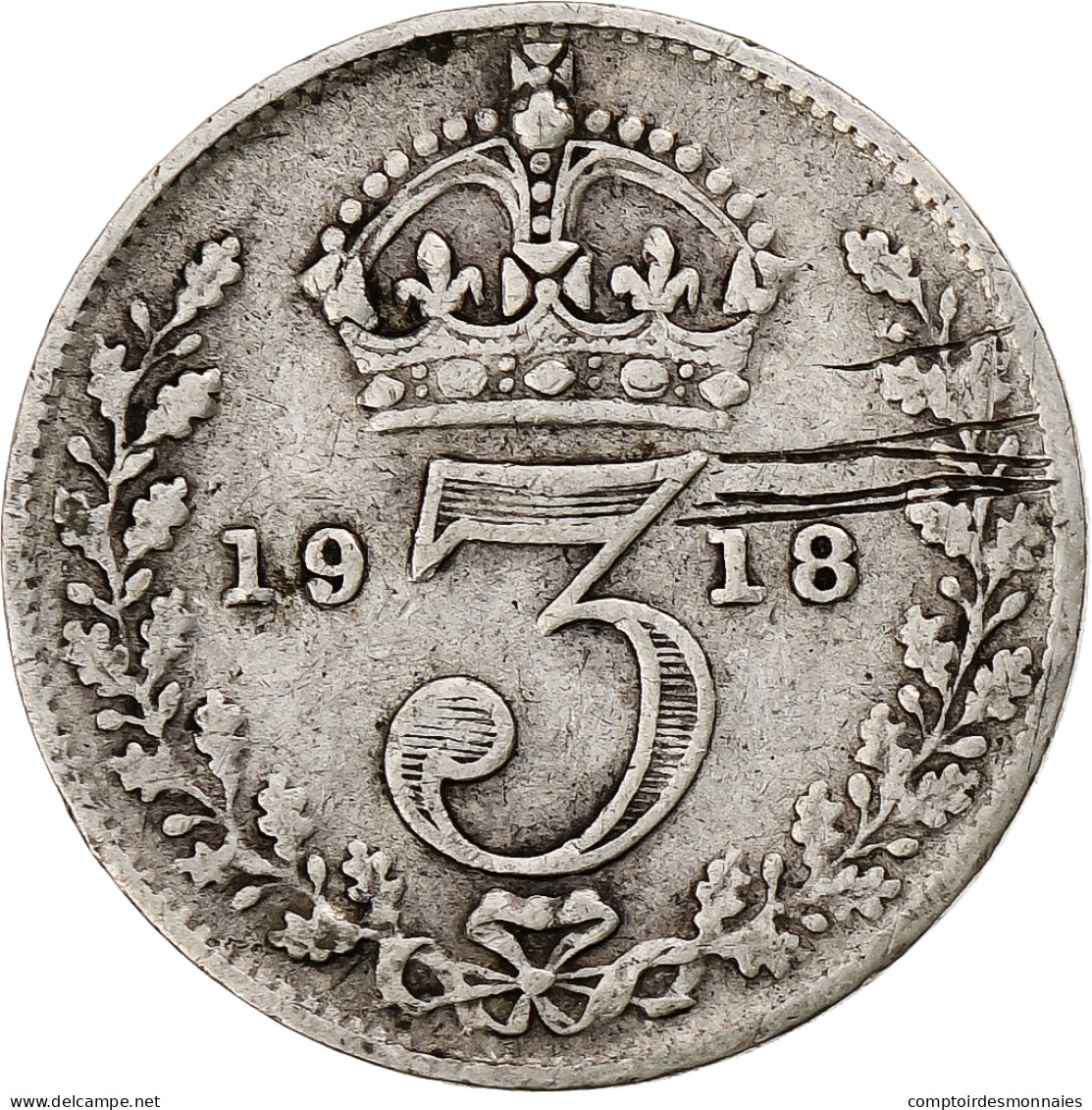 Grande-Bretagne, George V, 3 Pence, 1918, TB, Argent, KM:813 - F. 3 Pence