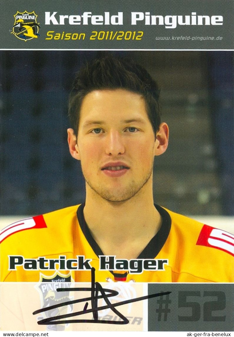 Autogramm Eishockey AK Patrick Hager Krefeld Pinguine 11-12 ERC Ingolstadt Kölner Haie EHC Red Bull München SB Rosenheim - Wintersport