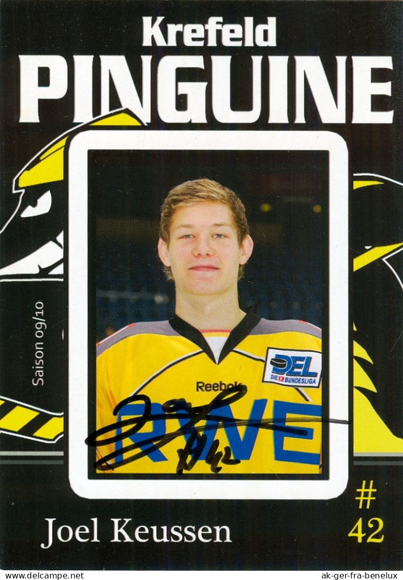 Autogramm Eishockey AK Joel Keussen Krefeld Pinguine 09-10 Lausitzer Füchse Moskitos Essen Duisburg Dresdner Eislöwen - Wintersport