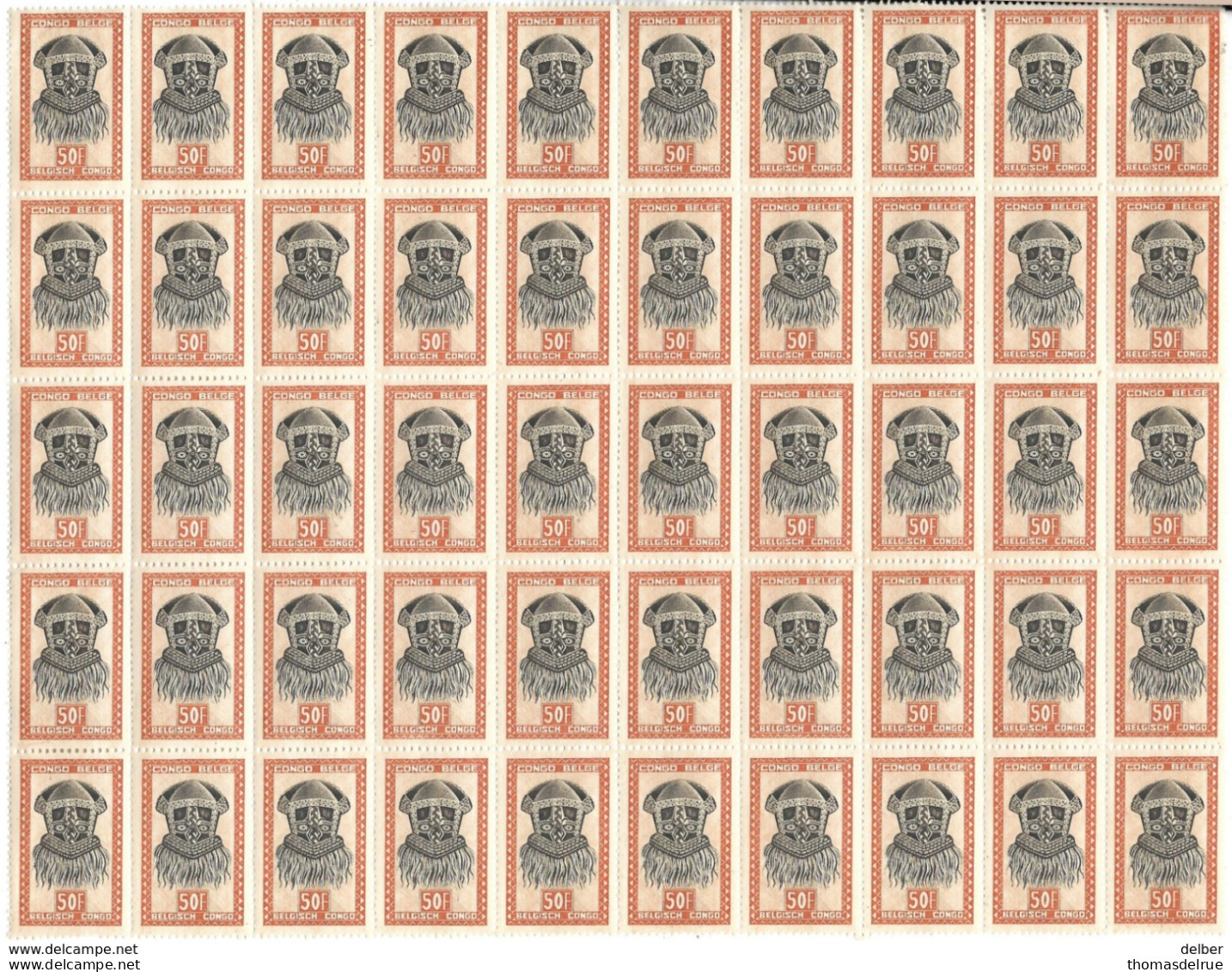 _Vb978B: N° 294: Zonder Bladboorden: 50 Zegels In Blok; Niet Geplooid Postfris; - Unused Stamps