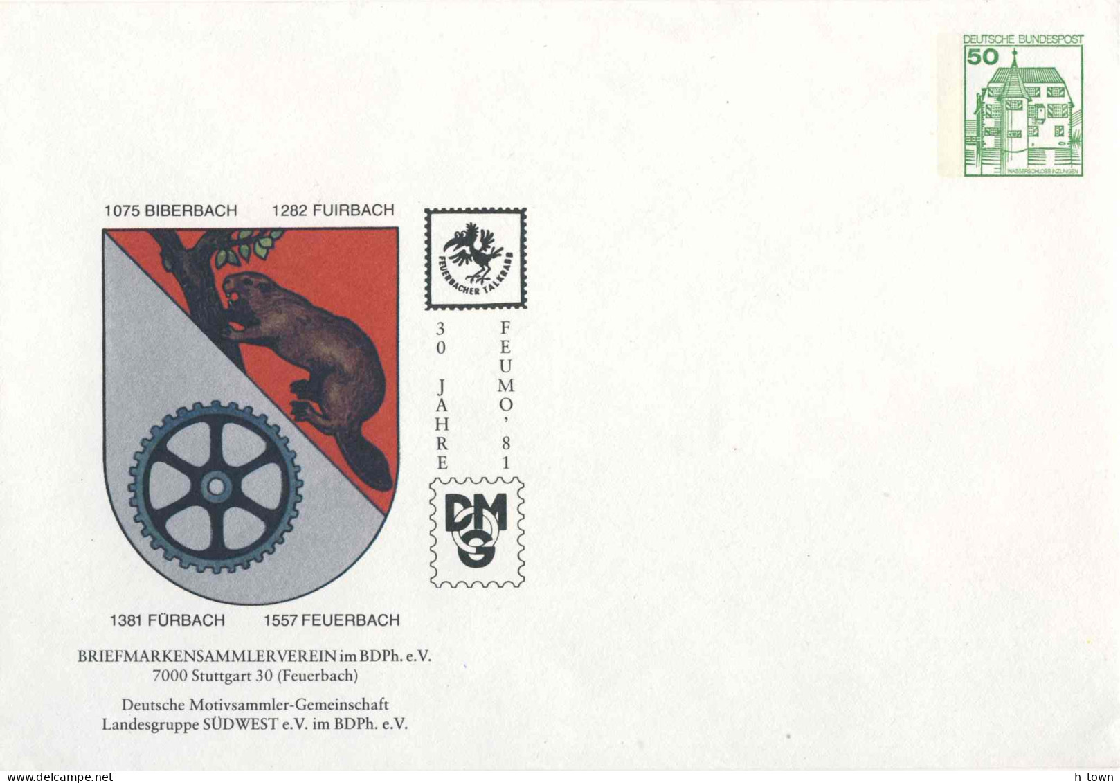 830  Castor, Blason: PAP D'Allemagne, 1981 -  Beaver Stationery Cover From Biberach, Germany. Coat Of Arms - Nager