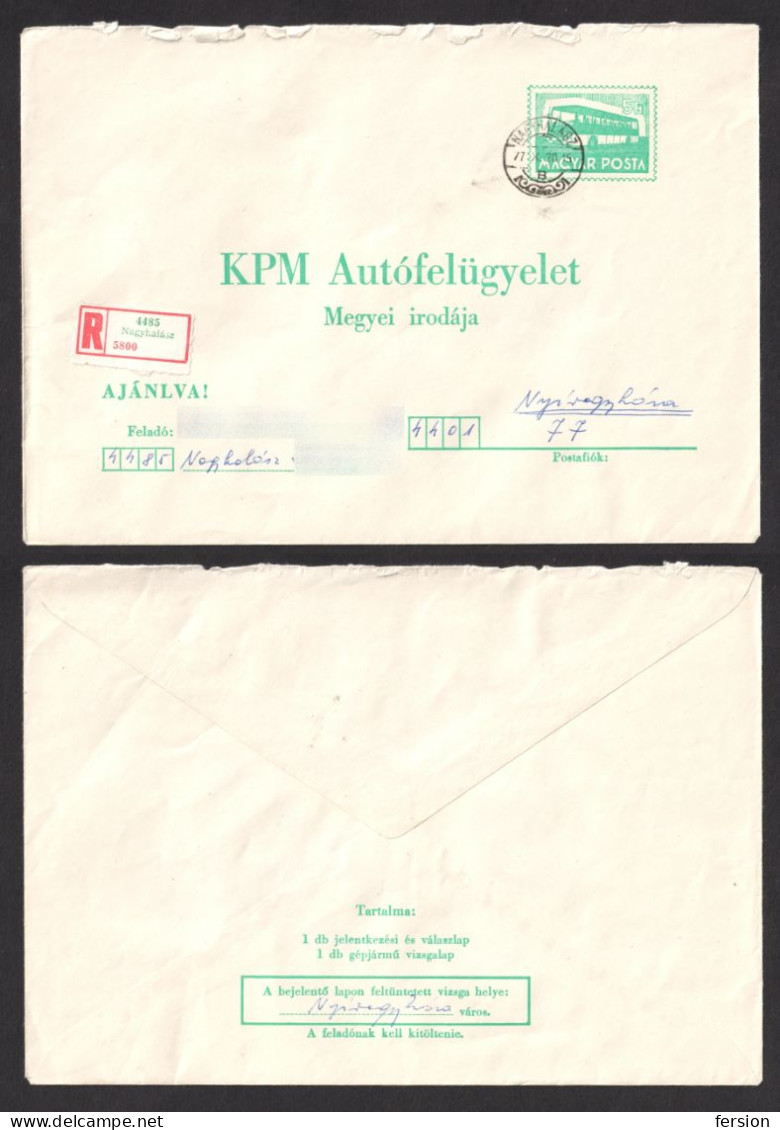 1977 HUNGARY Registered Label Vignette Cover STATIONERY IKARUS BUS AUTOBUS - NAGYHALÁSZ  NYIREGYHAZA - Bus