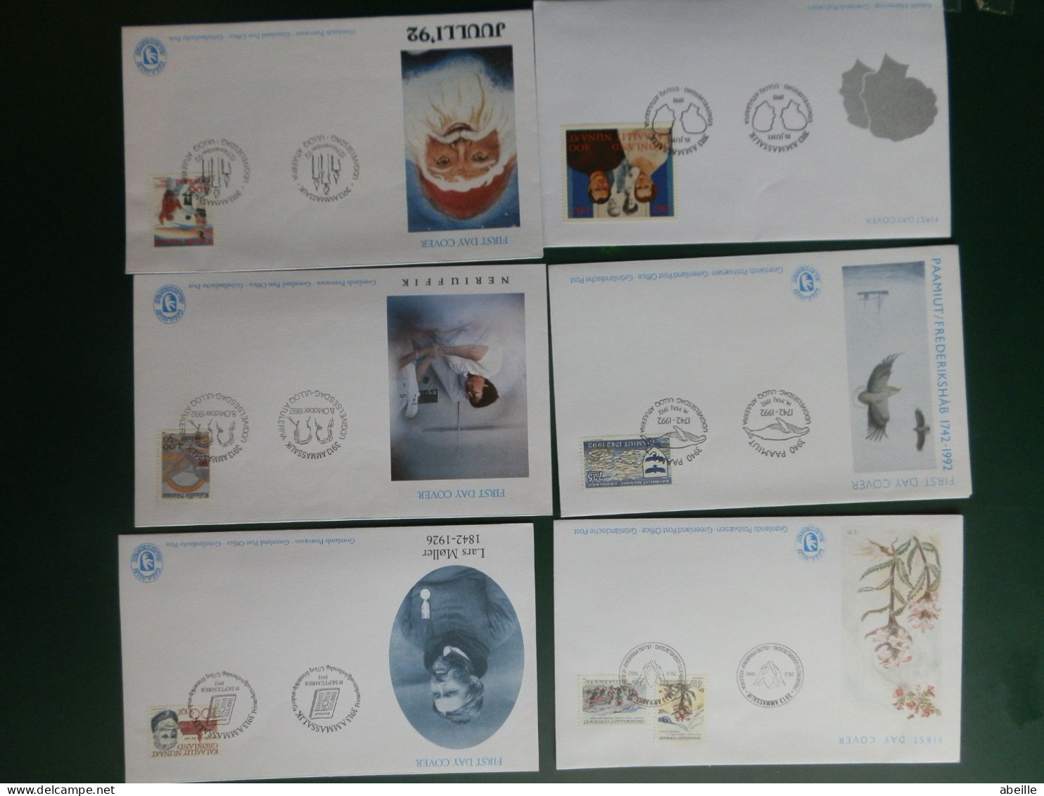 FDC GROENL./6 FDC GROENLAND ANNEE 1992 COTE YVERT TIMBRES 57.75 € NR. 211/7 - FDC