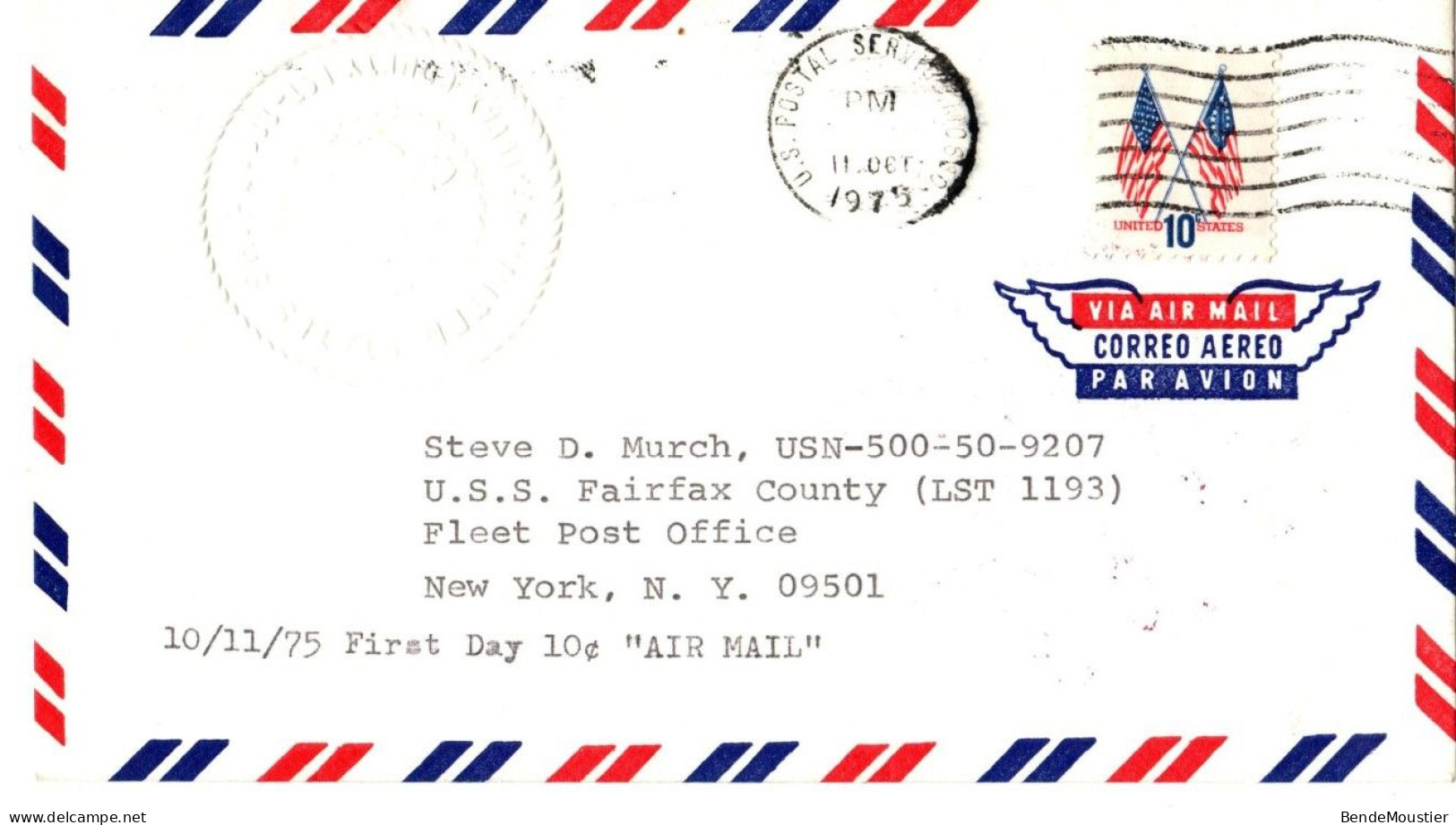 (N 158) USA SCOTT  # 1509 - US Postal Service - Air Mail - U.S.S. Fairfax County LST 1193 - 1975. - 1951-1960