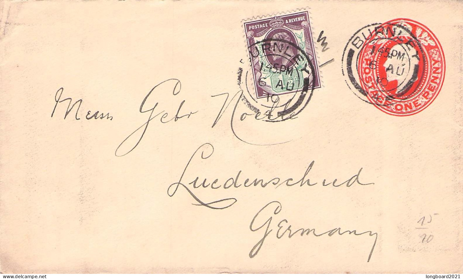 GREAT BRITAIN - MAIL 1910 BURNLEY - LÜDENSCHEID/DE / 1463 - Briefe U. Dokumente