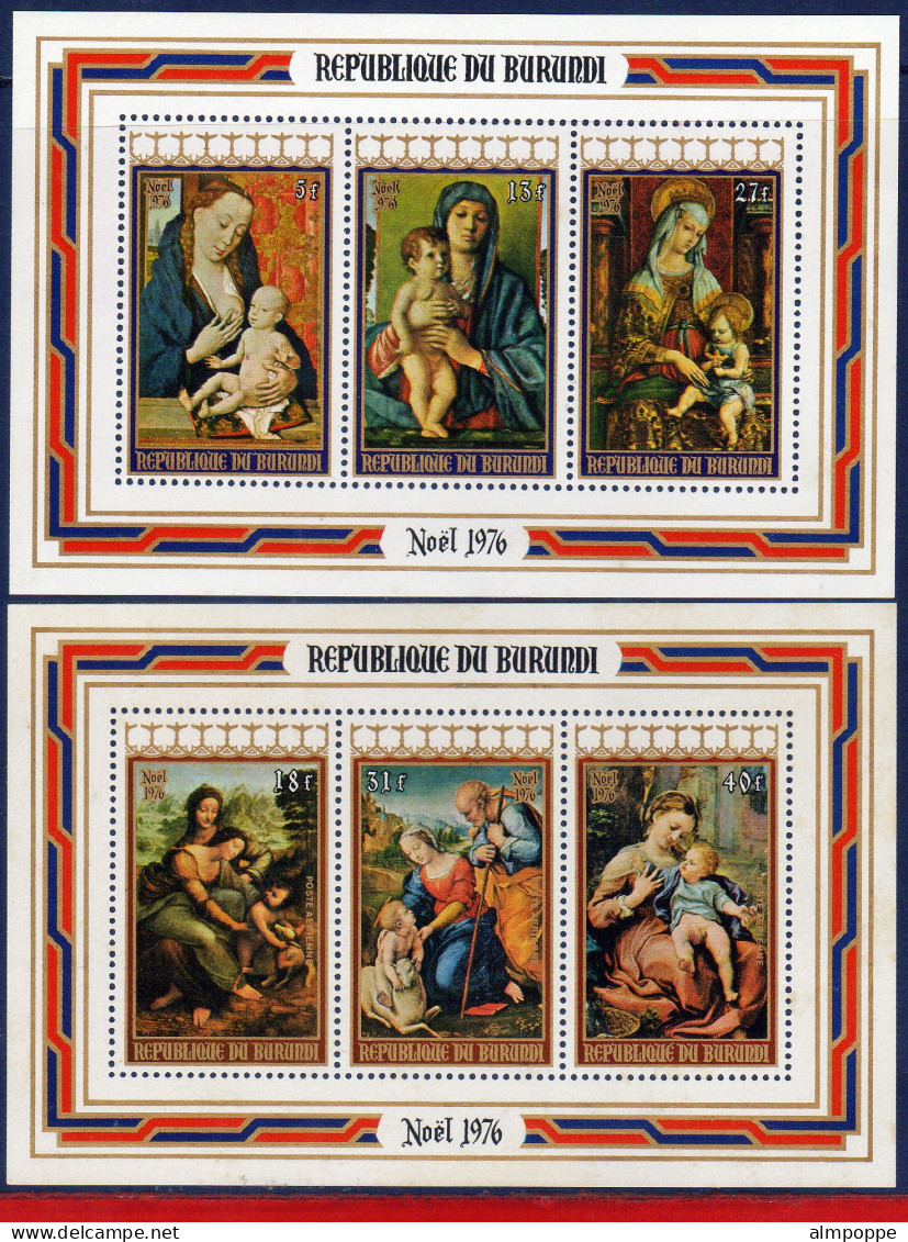 Ref. BD-506A-C252A BURUNDI 1976 - RELIGION, PAINTINGS, ART,MI# B95-B96, 2 S/S MNH, CHRISTMAS 6V Sc# 506A-C252A - Nuovi