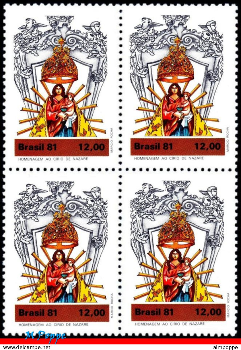 Ref. BR-1764-Q BRAZIL 1981 - VIRGIN OF NAZARETH,STATUE, SCULPTURE, MI# 1850, MNH, RELIGION 4V Sc# 1764 - Hojas Bloque