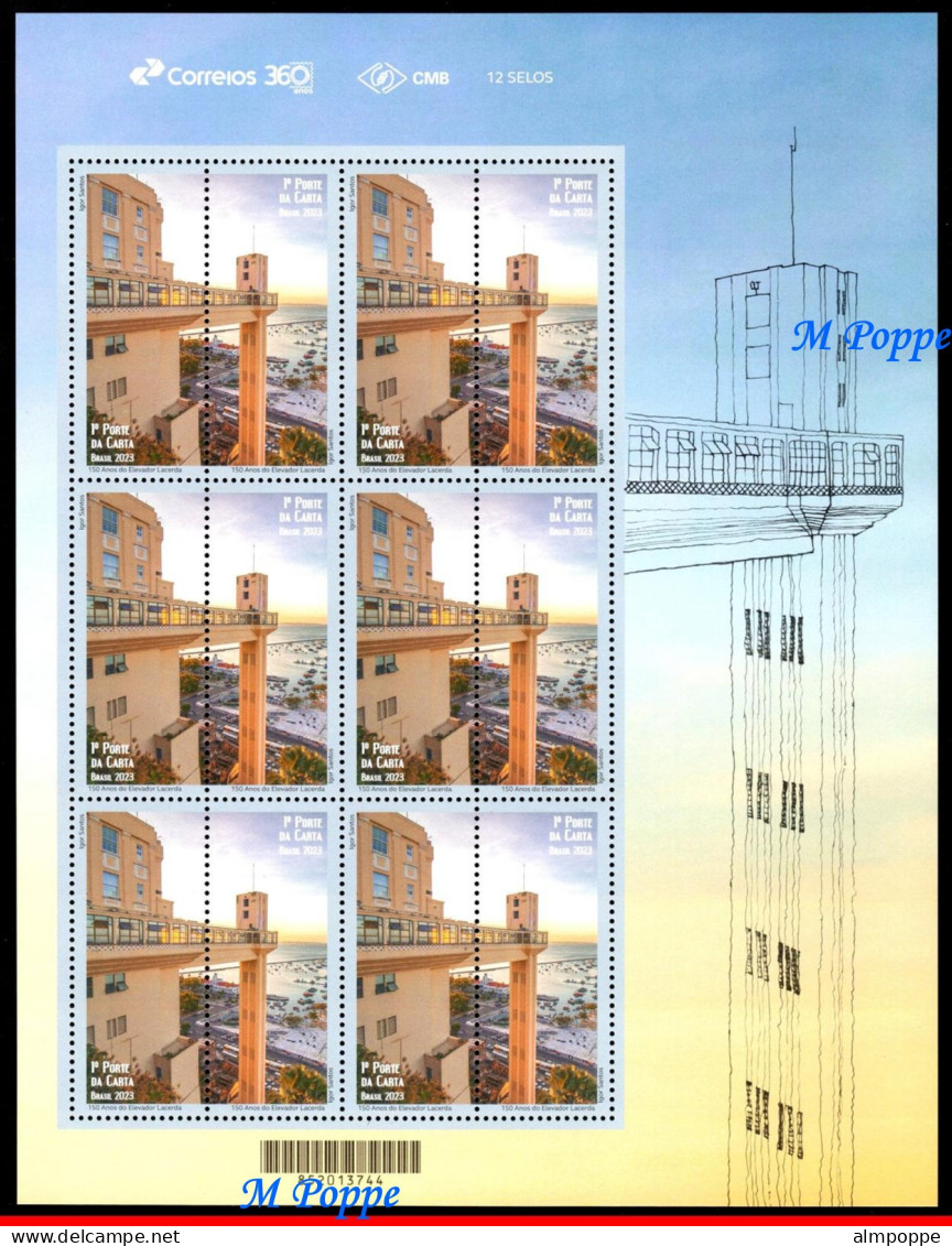 Ref. BR-V2023-17-F BRAZIL 2023 - LACERDA ELEVATOR,150 YEARS, SALVADOR BAHIA, SHEET MNH, ARCHITECTURE 12V - Hojas Bloque