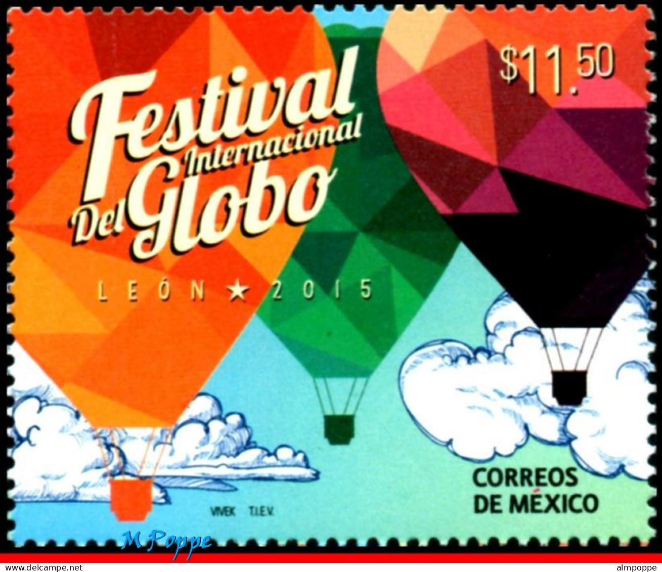 Ref. MX-2947 MEXICO 2015 - INTL GLOBE FESTIVAL,BALLOONS, MNH, PLANES, AVIATION 1V Sc# 2947 - Sonstige (Luft)