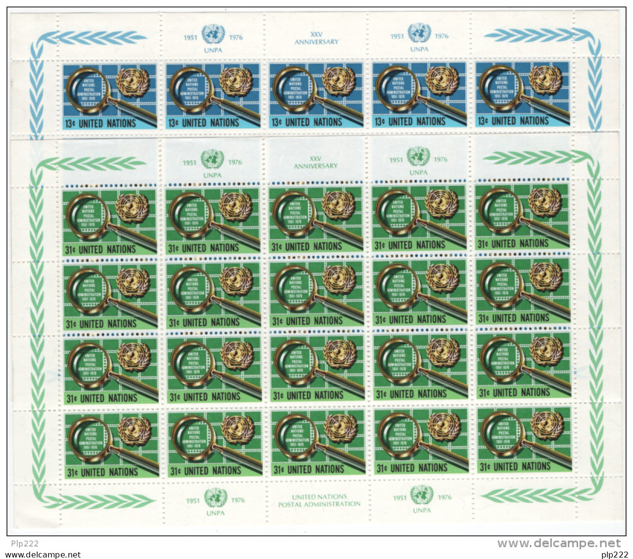 ONU 1976 Unif. 269/70 Minifogli Da 20 **/MNH VF - Neufs