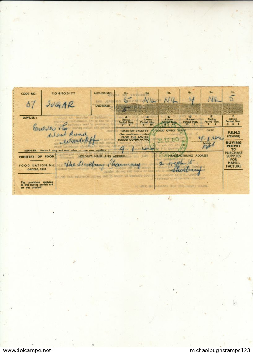 G.B. / Wartime Rationing / Official Mail / Essex / Sugar / Honey