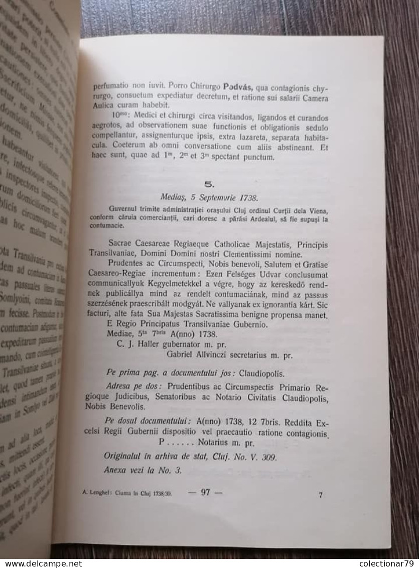 Romania Dr. Alexandru Lenghel Istoricul Ciumei In Cluj La 1738/39 - Livres Anciens