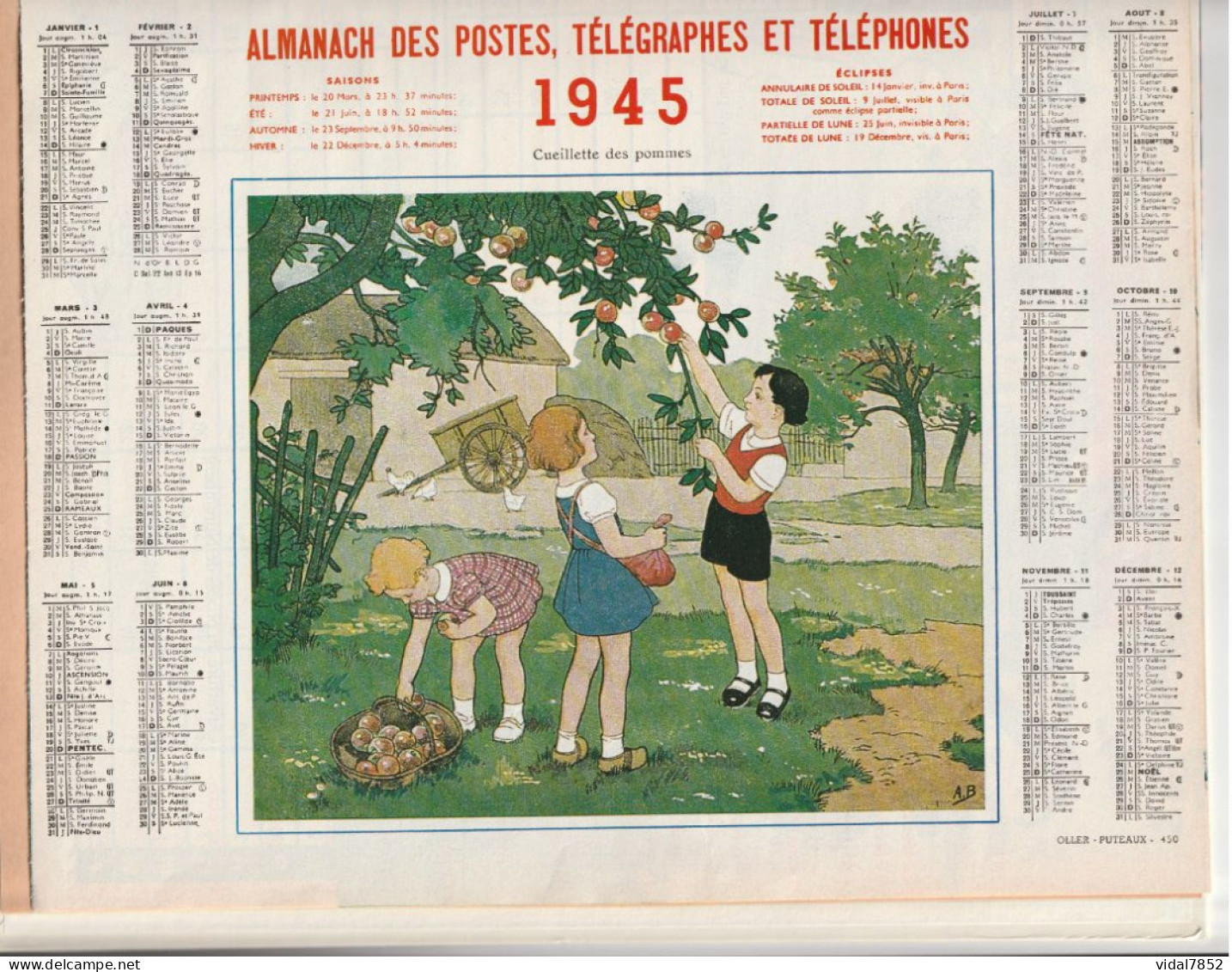 Calendrier-Almanach Des P.T.T 1992-Fac Similé Intérieur Calendriers 1929-1945 - Département AIN-01-Référence 428 - Grossformat : 1991-00