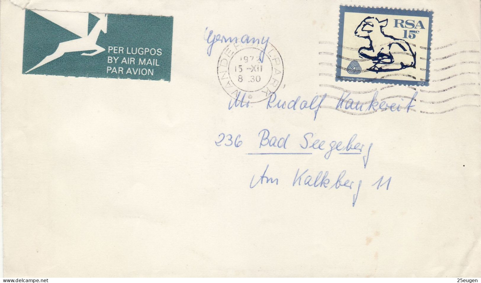 SOUTH AFRICA 1973  AIRMAIL LETTER SENT TO GERMANY - Briefe U. Dokumente