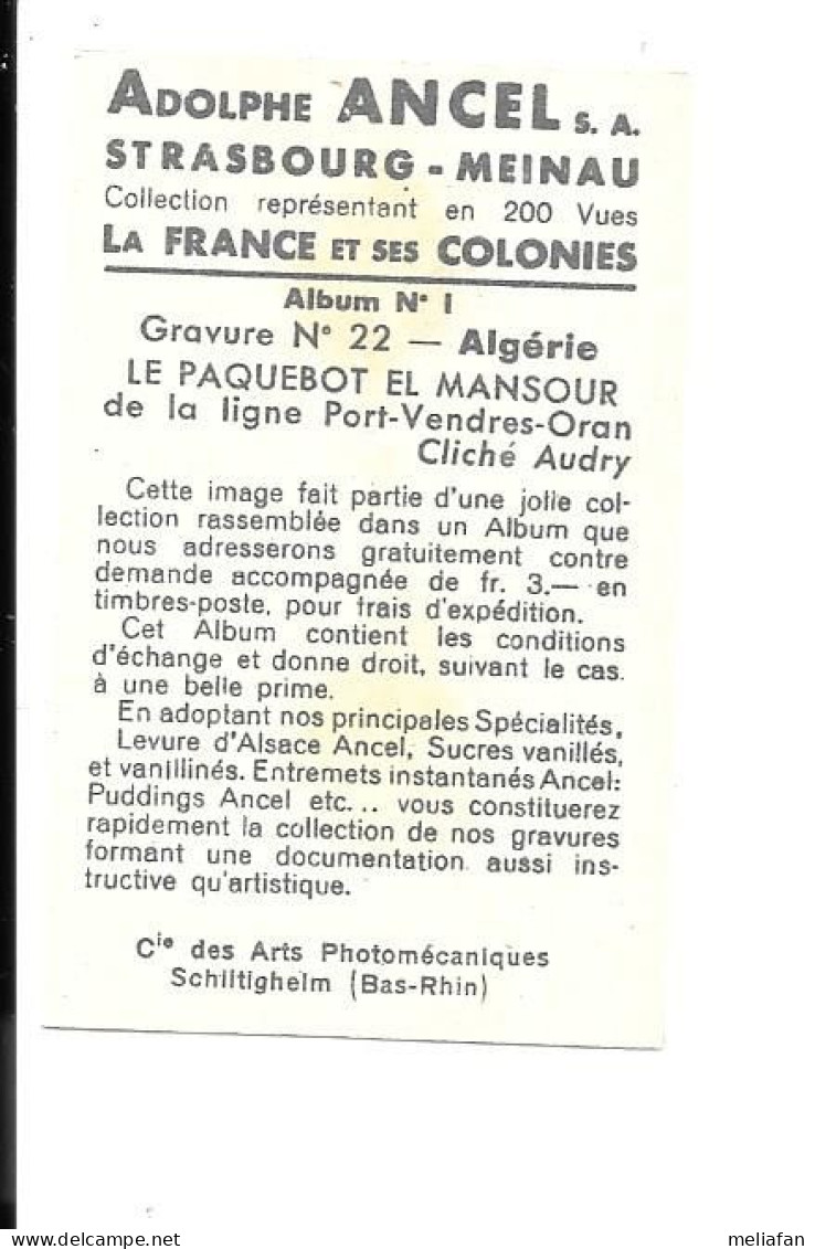 DR05 - IMAGES ADOLPHE ANCEL - PAQUEBOT EL MANSOUR - LIGNE PORT VENDRES / ORAN - Other & Unclassified