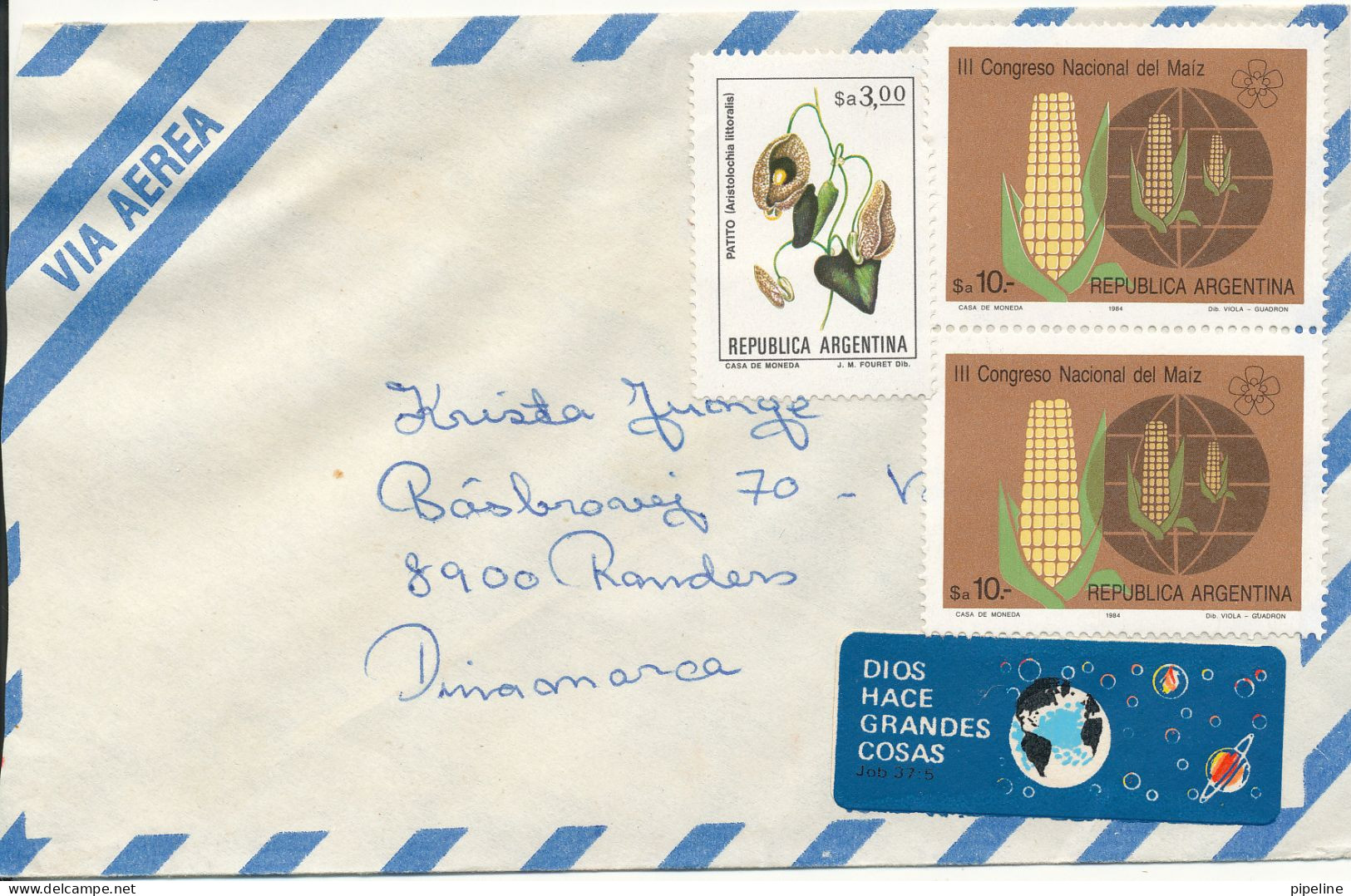 Argentina Air Mail Cover Sent To Denmark (no Postmark On Stamps Or Cover) - Luchtpost