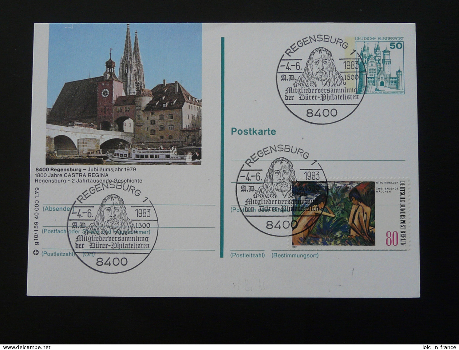 Entier Postal Stationery Card Regensburg Oblit. Albrecht Durer 1983 - Bildpostkarten - Gebraucht