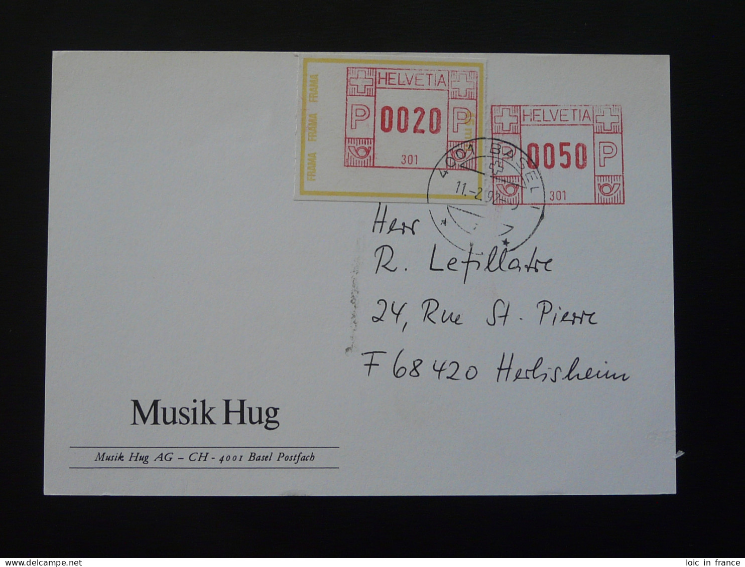 Entier Postal Stationery Card ATM Frama Musik Hug Basel Suisse 1992 - Automatic Stamps