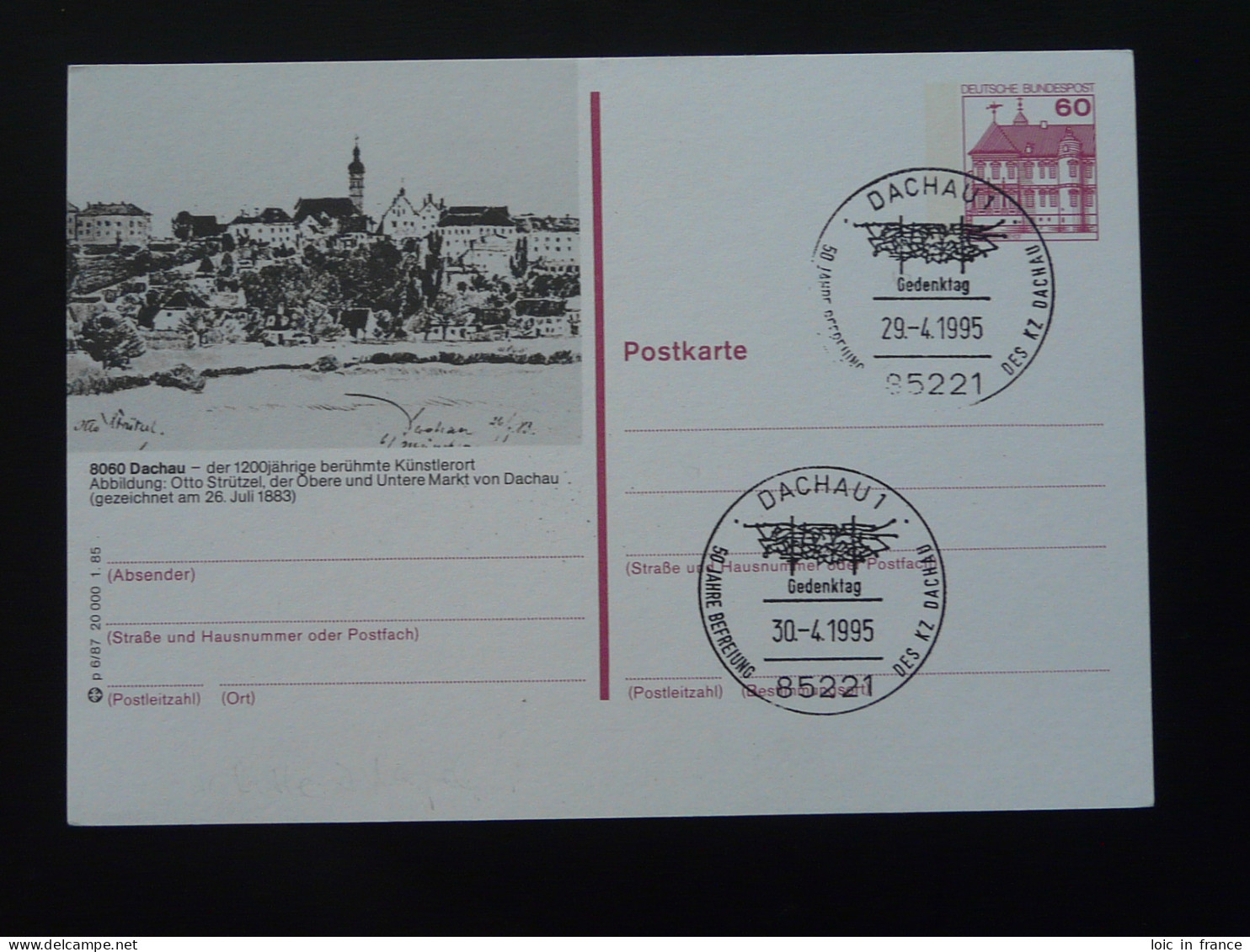 Entier Postal Stationery Card 50 Jahre KZ Dachau Allemagne Germany 1995 - Bildpostkarten - Gebraucht