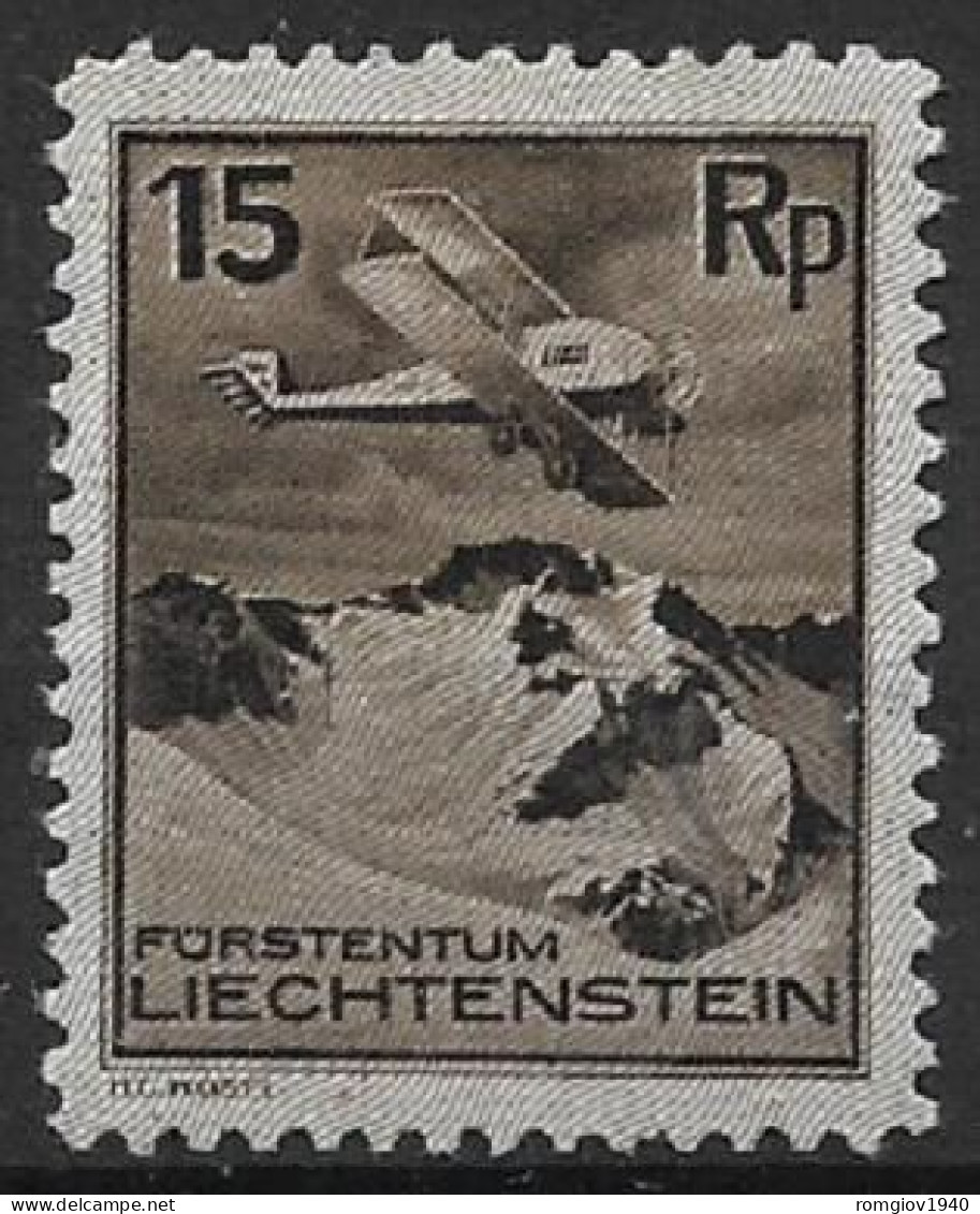 LIECHTENSTEIN 1930   POSTA AEREA  AREOPLANO IN VOLO SU PAESAGGI  UNIF. 1  MLH VF - Luftpost