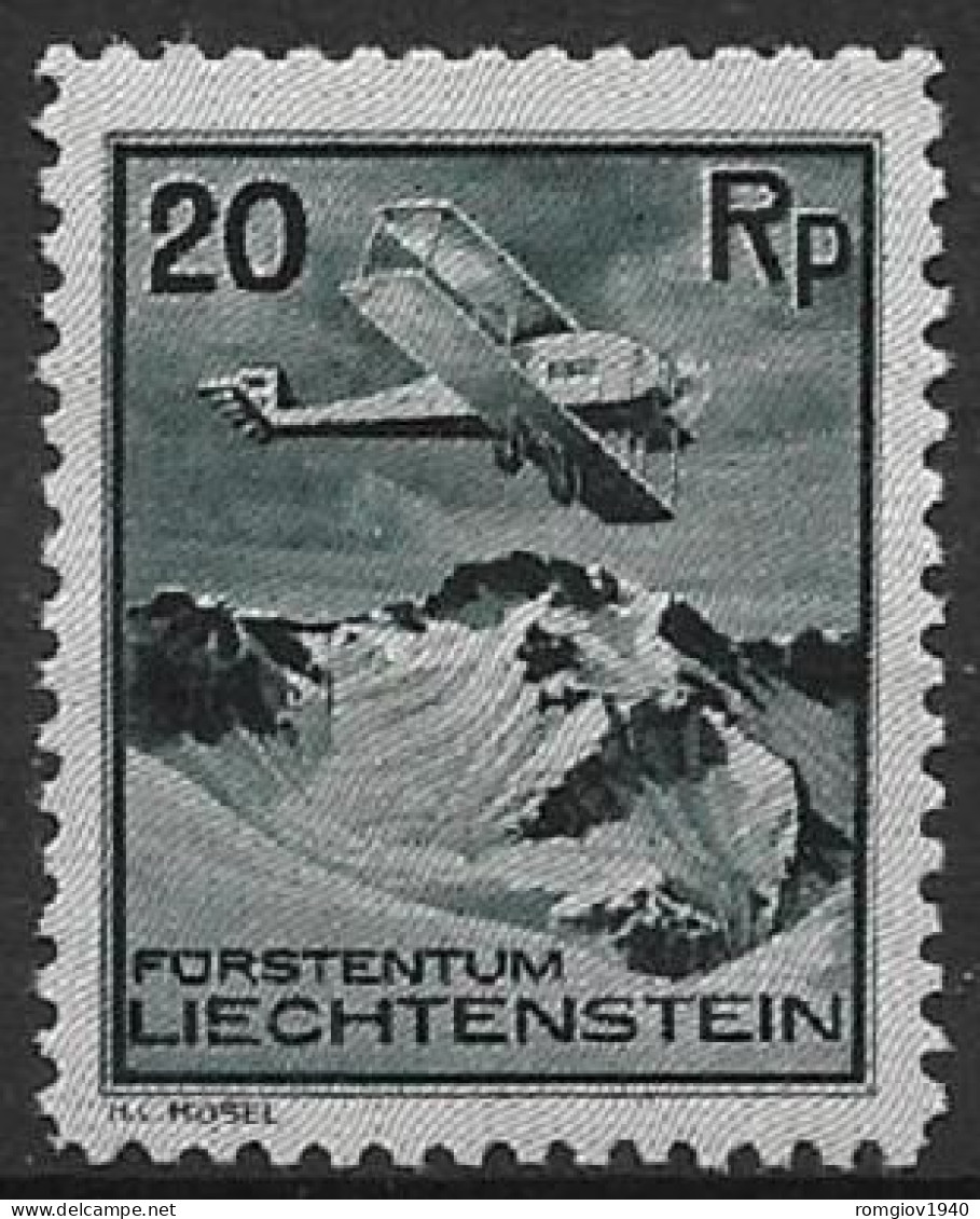 LIECHTENSTEIN 1930   POSTA AEREA  AREOPLANO IN VOLO SU PAESAGGI  UNIF. 2 MLH   VF - Luftpost