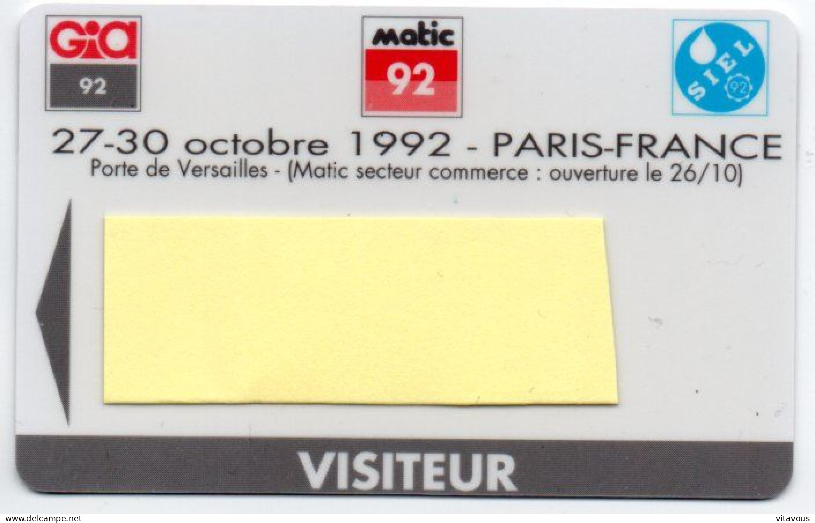 Carte Salon Badge GIA 92- MOTIE 92 - SIEL  Card PARIS FRANCE Karte (F 585) - Cartes De Salon Et Démonstration