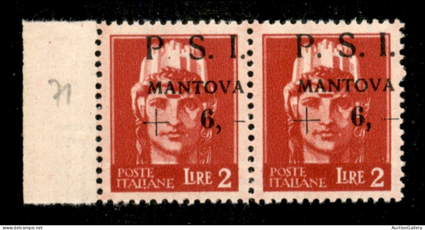 C.L.N. - Mantova - 1945 - 2 Lire + 6 (8ea Varietà Y + 8ea) - Coppia Orizzontale (pos. 71/72) Con Soprastampe In Alto A D - Altri & Non Classificati