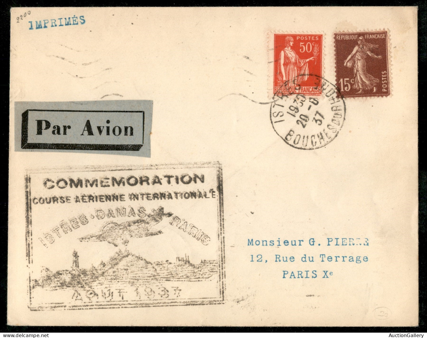 Europa - Francia - 1937 (20 Agosto) - Istres Damasco Parigi - Muller 409 - Aerogramma Del Volo - Other & Unclassified