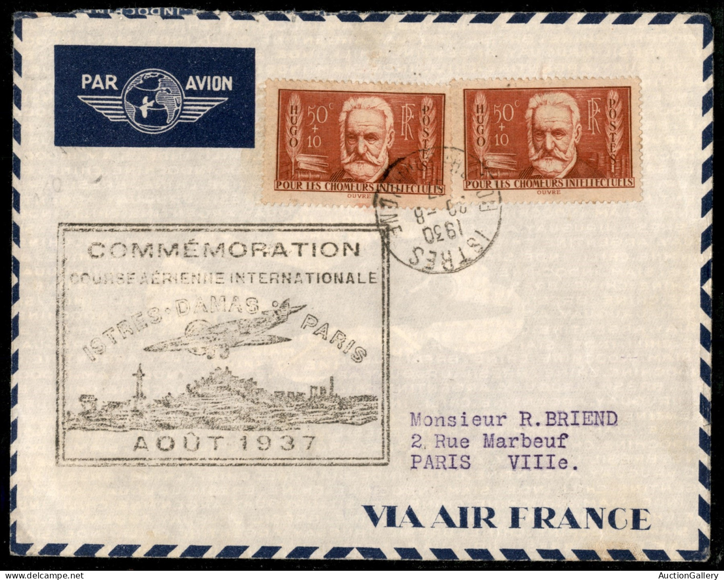 Europa - Francia - 1937 (20 Agosto) - Istres Damasco Parigi - Muller 409 - Aerogramma Del Volo - Otros & Sin Clasificación