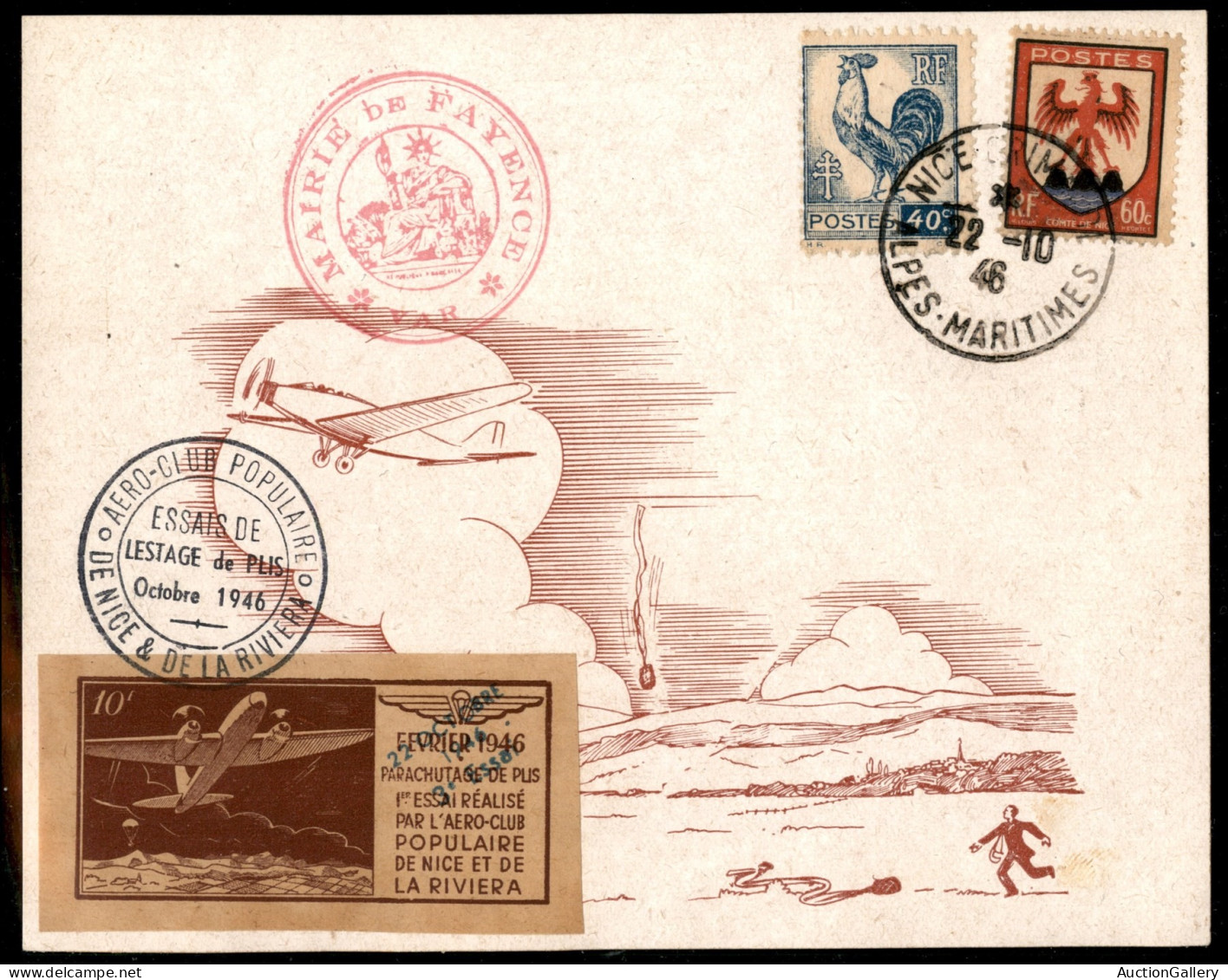 Europa - Francia - 1946 (22 Ottobre) - Nice Grimaldi/Aeroclub - Due Cartoline Speciali - Other & Unclassified