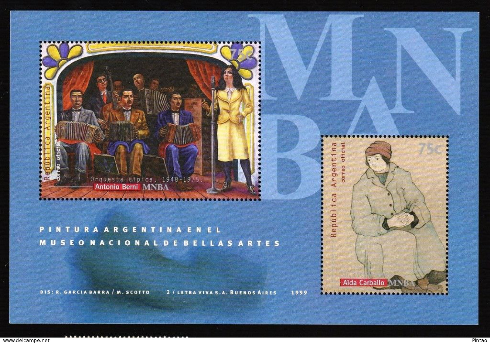 WW14216v5- ARGENTINA 1999- MNH (ARTE - PINTURA)_ X5 - Blocks & Sheetlets