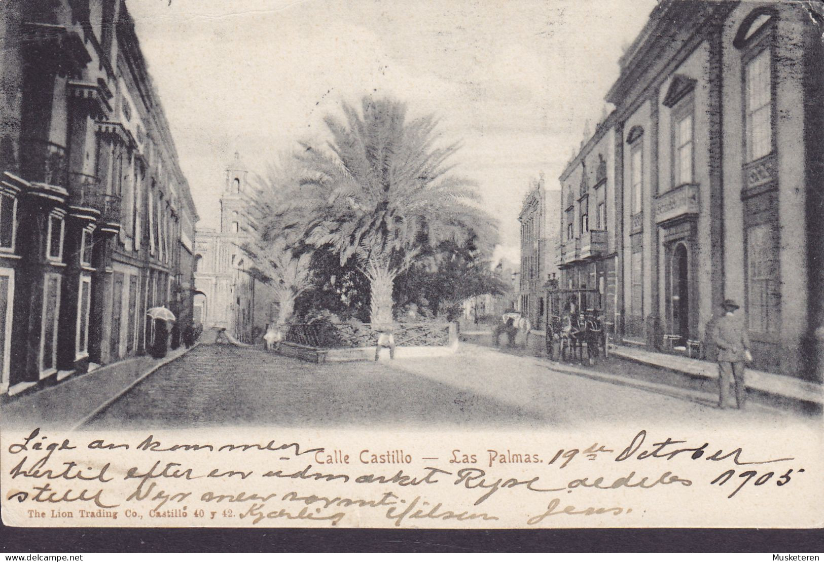 Spain PPC Calle Castillo - Las Palmas Gran Canaria Seepoststempel SOUTHAMPTON SHIP LETTER 1905 Denmark Edw. VII. - Storia Postale