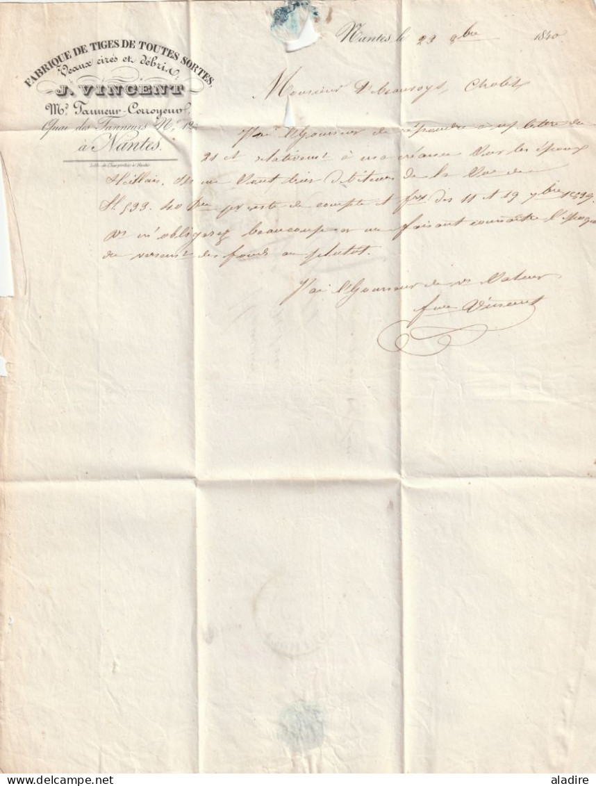 1840 - Lettre Pliée De NANTES Vers CHOLET ( 2 Grands Cachets à Date) -  Fabrique De Tiges - Veaux Cirés Et Débris … - 1801-1848: Précurseurs XIX