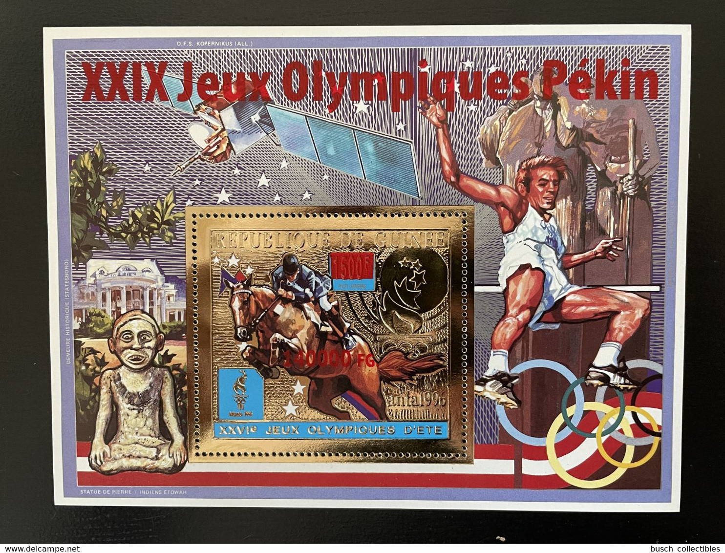 Guinée Guinea 2008 Mi. Bl. 1641 Gold Surchargé Overprint Olympic Games Barcelona Beijing Horse Cheval Pferd Faune Fauna - Paarden