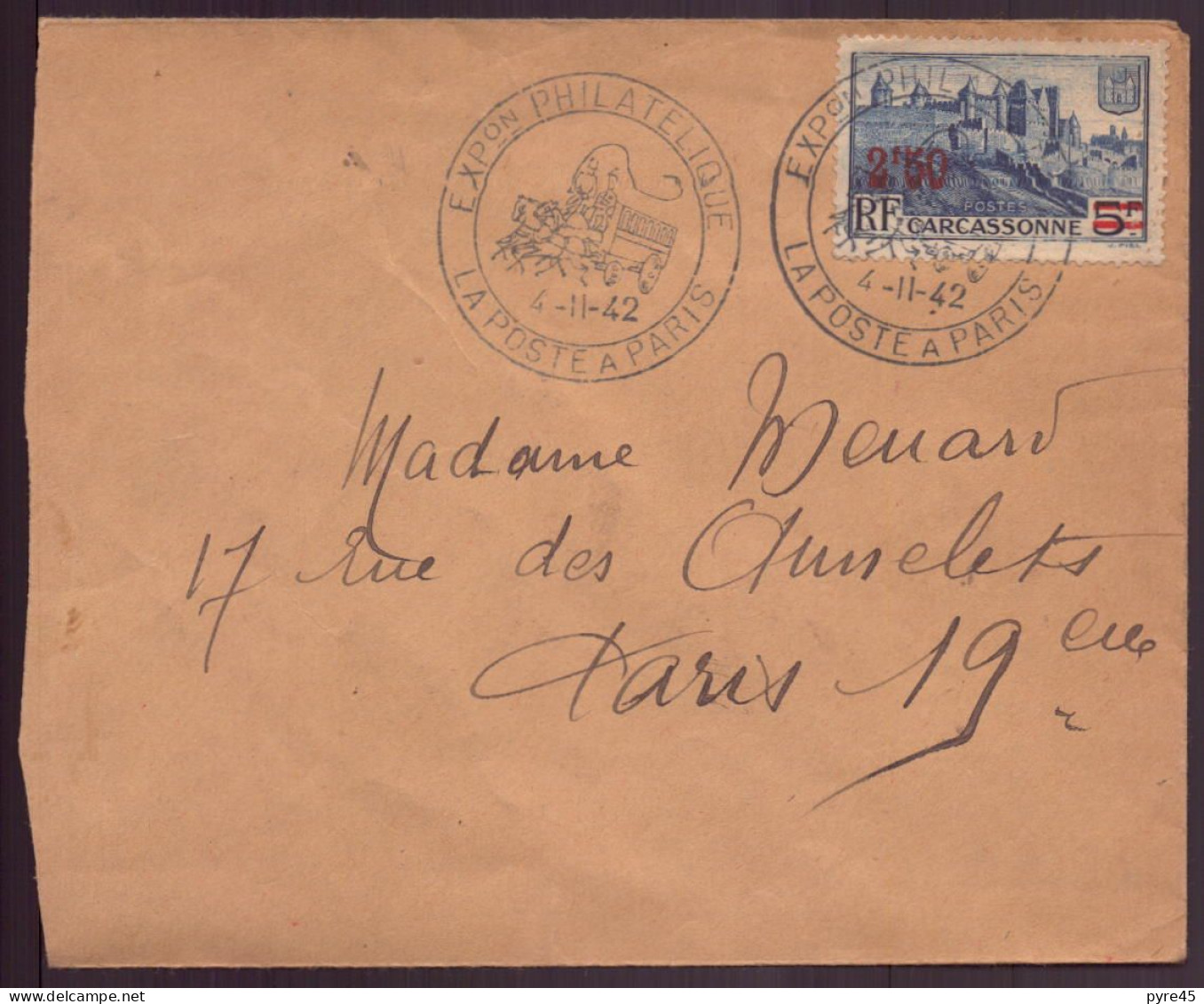 France, Enveloppe Du 4 Novembre 1942, Cachet " Exposition Philatélique " Paris ( Côte 8€ ) - Other & Unclassified