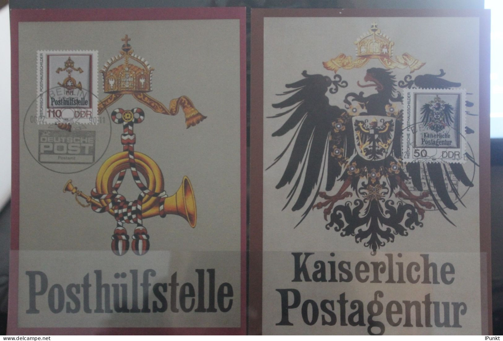 DDR 1990; Historische Posthausschilder; 4 Maximumkarten - Cartes-Maximum (CM)