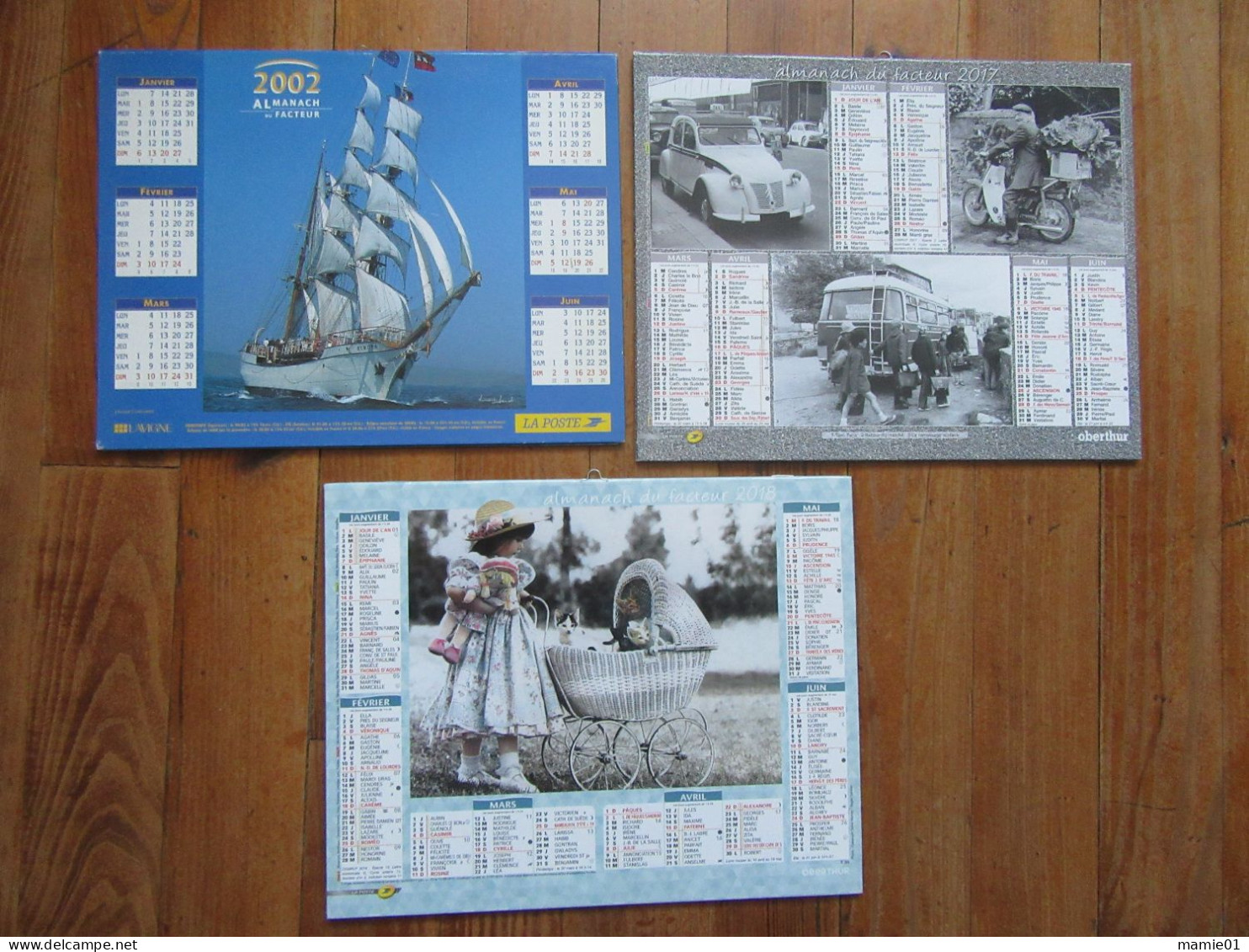 Lot De 3 Calendriers Des PTT   De L'Ain  Almanach Du Facteur     Voilier, Voiture - Tamaño Grande : 2001-...