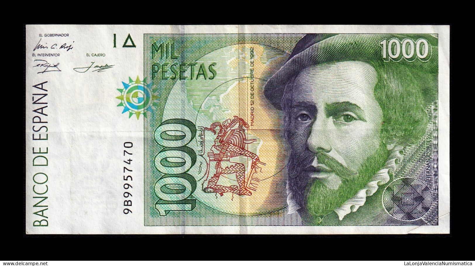 España Spain 1000 Pesetas Hernán Cortés 1992 Pick 163 Serie 9B Reposición Mbc Vf - [ 4] 1975-… : Juan Carlos I