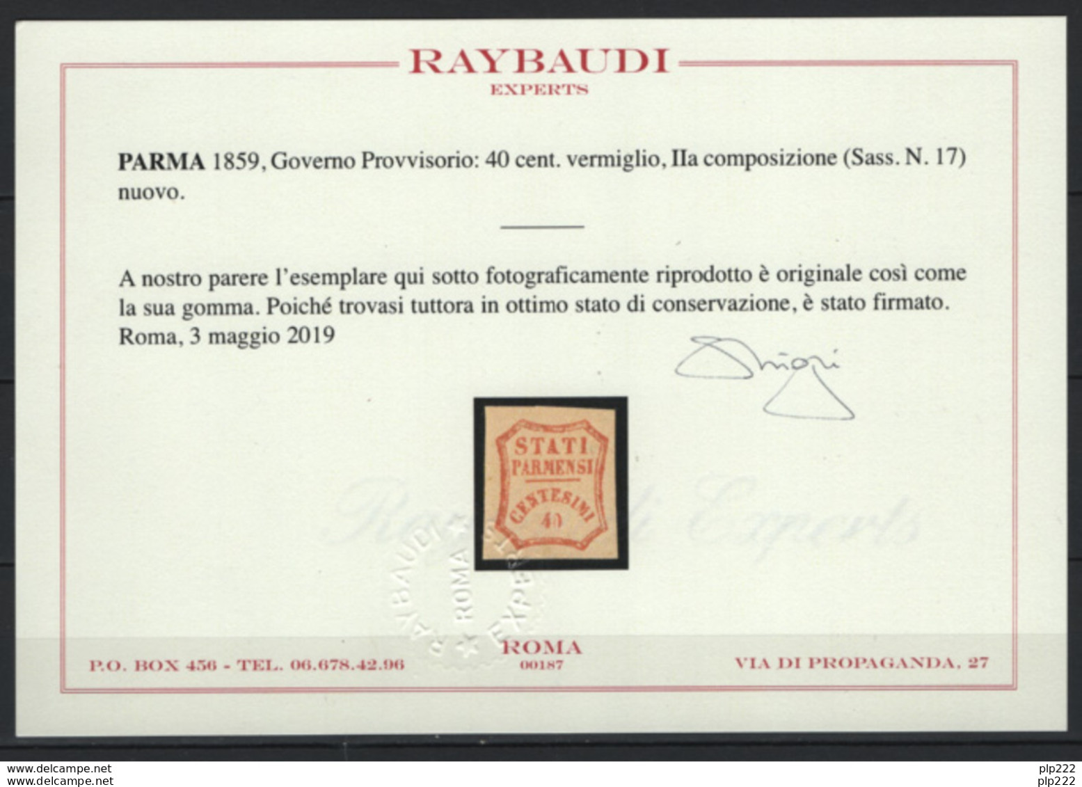 Parma 1859 Governo Provvisorio Sass.17 */MH VF/F - Cert.Raybaudi - Parma