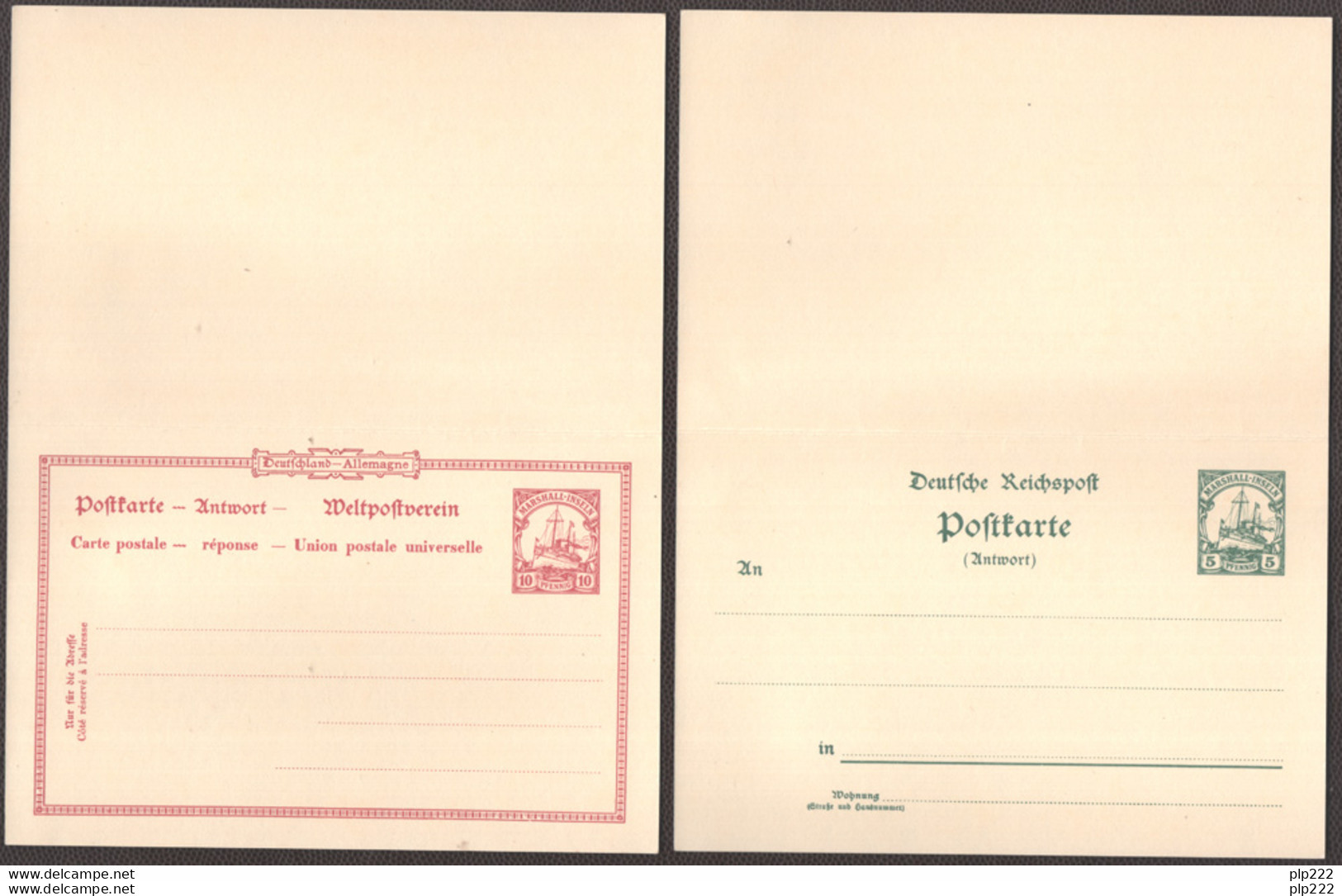 Isole Marshall 1900 2 Postal Card "Postkarte" 5-10pf. Risposta Pagata - Paid Response VF - Marshalleilanden