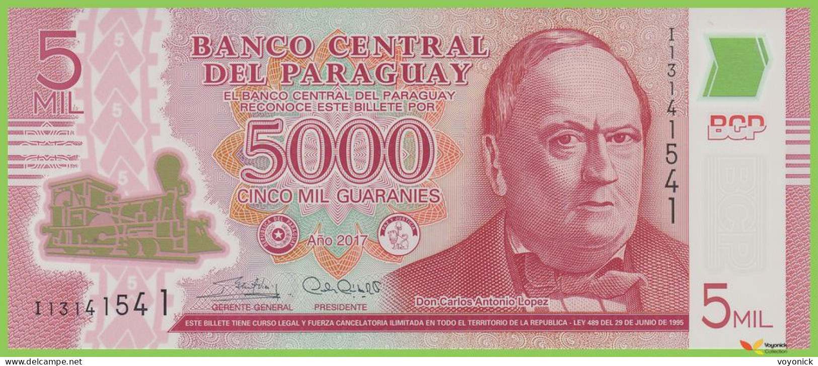 Voyo  PARAGUAY 5000 Guaranies 2017 P234c B857c I UNC Polymer - Paraguay