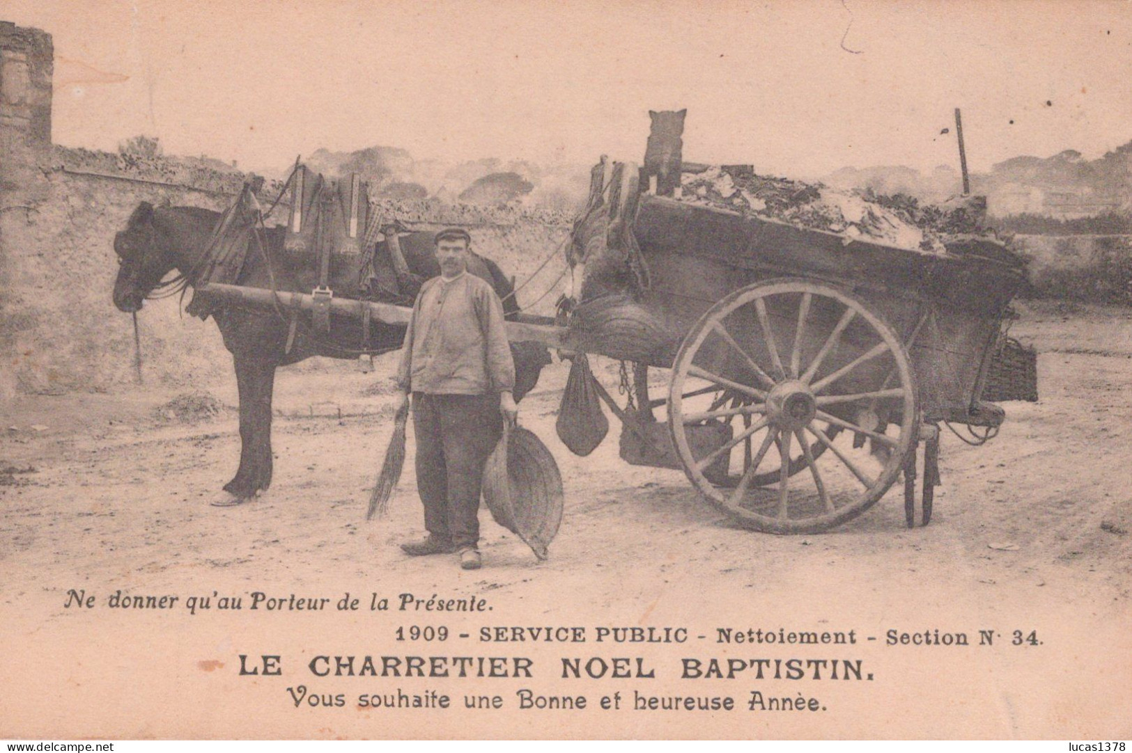 13 / MARSEILLE - 1909 - SERVICE PUBLIC NETTOIEMENT / CHARRETIER / SECTION N° 34 - Petits Métiers