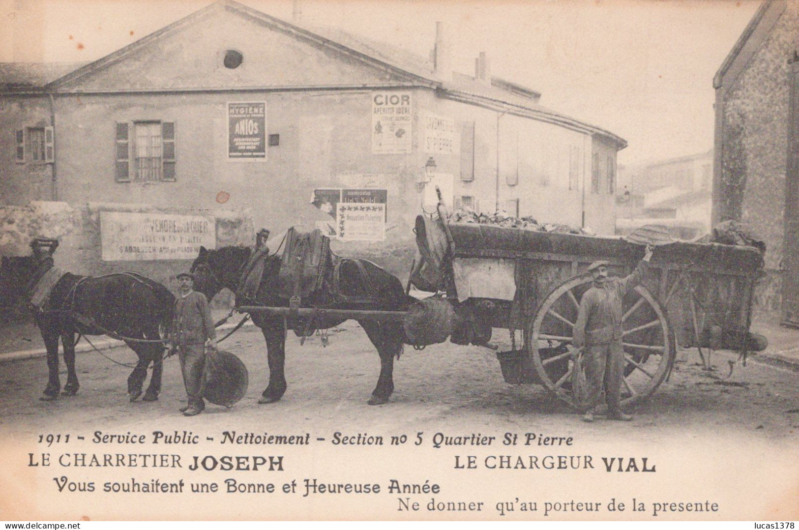 13 / MARSEILLE - 1911 - SERVICE PUBLIC NETTOIEMENT / CHARRETIER / SECTION N° 5 / QUARTIER SAINT PIERRE - Petits Métiers