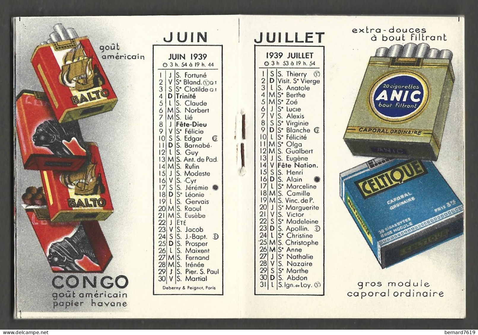 Calendrier    Theme Cigarette Et Tabac   -annee 1939 -  Service  D'explotation  Industrielle Des Tabacs Et Allumettes - Sonstige & Ohne Zuordnung