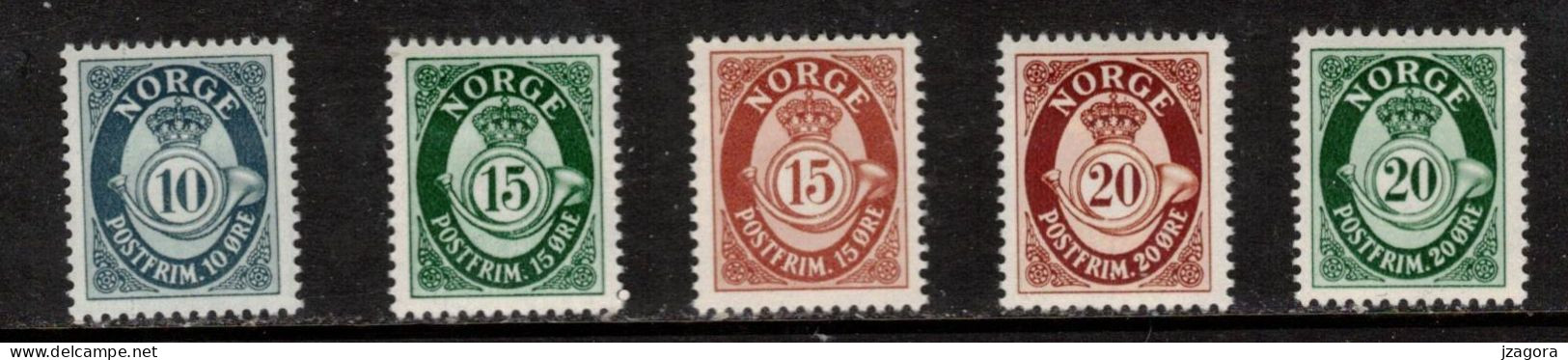 POSTHORN  NORWAY NORGE NORWEGEN 1950 MI  SC 353 - 357  MH(*) - Unused Stamps