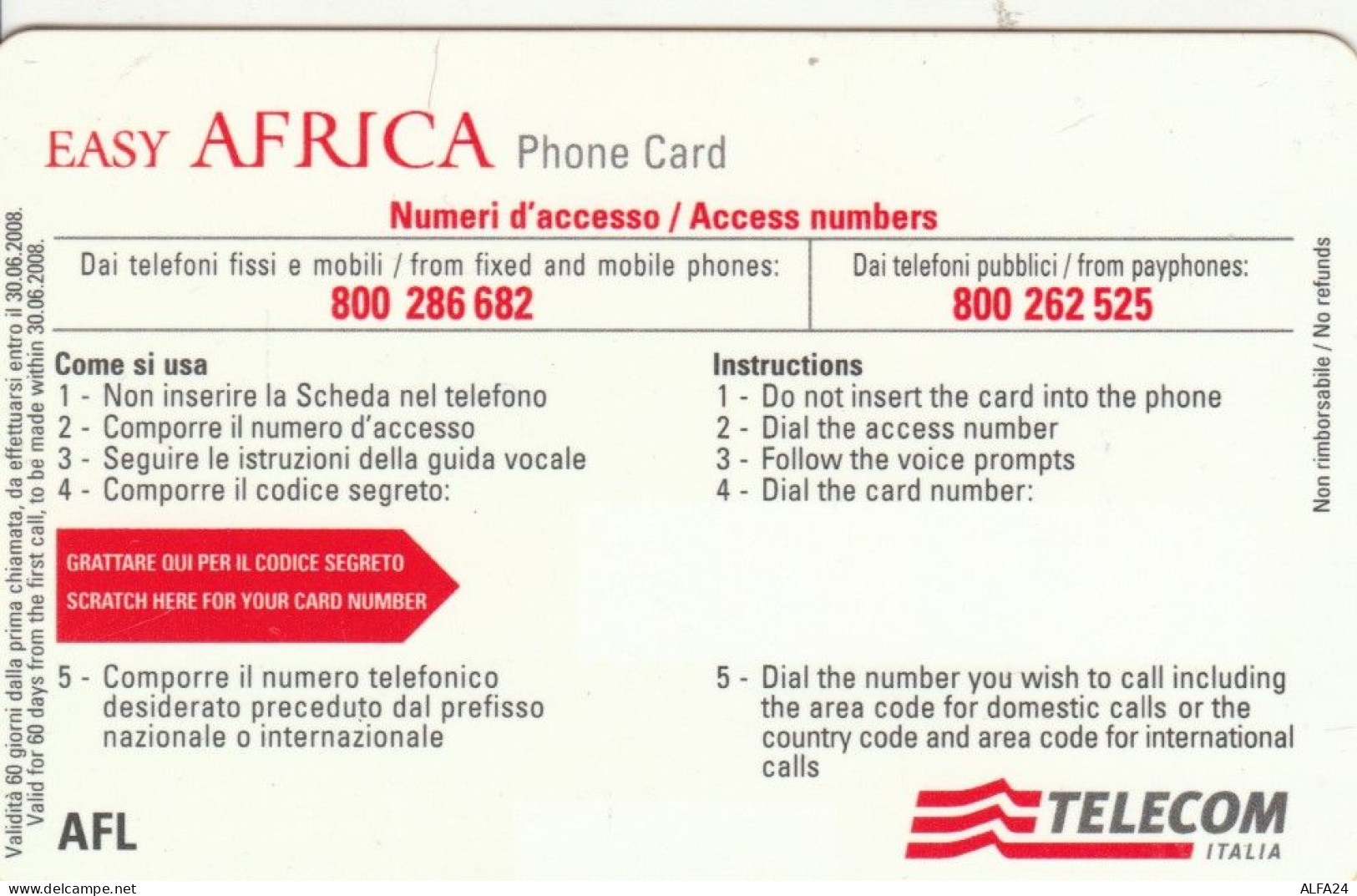 PREPAID PHONE CARD TELECOM EASY AFRICA PROTOTIPO AFL (E77.39.7 - Tests & Servizi