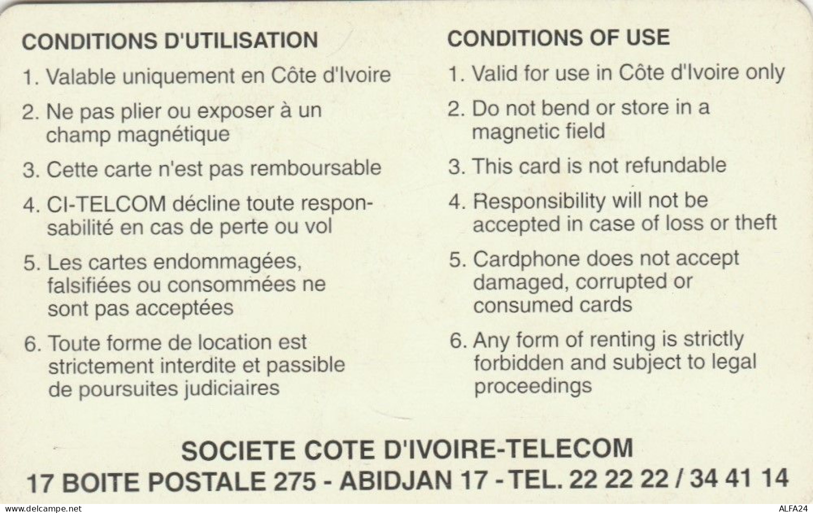 PHONE CARD COSTA D AVORIO (E78.44.6 - Côte D'Ivoire