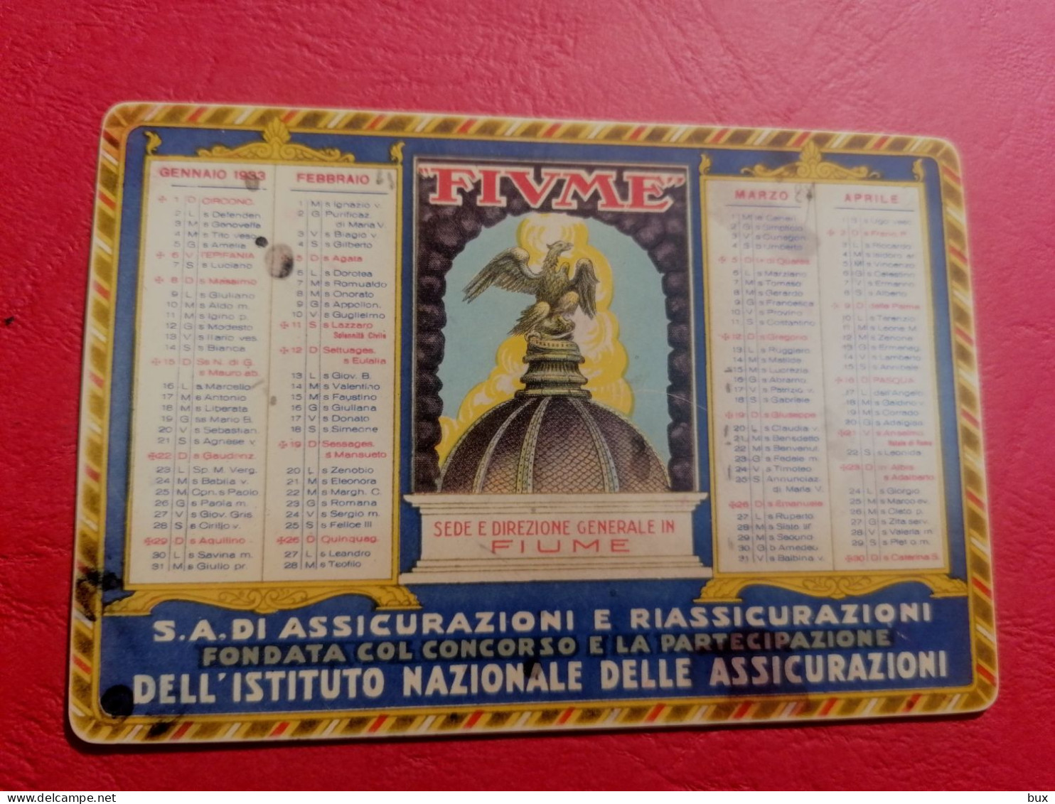 1933 Fiume Rijeka Assicurazione Calendario Tascabile  Pubblicitario Profumo - Kleinformat : 1921-40